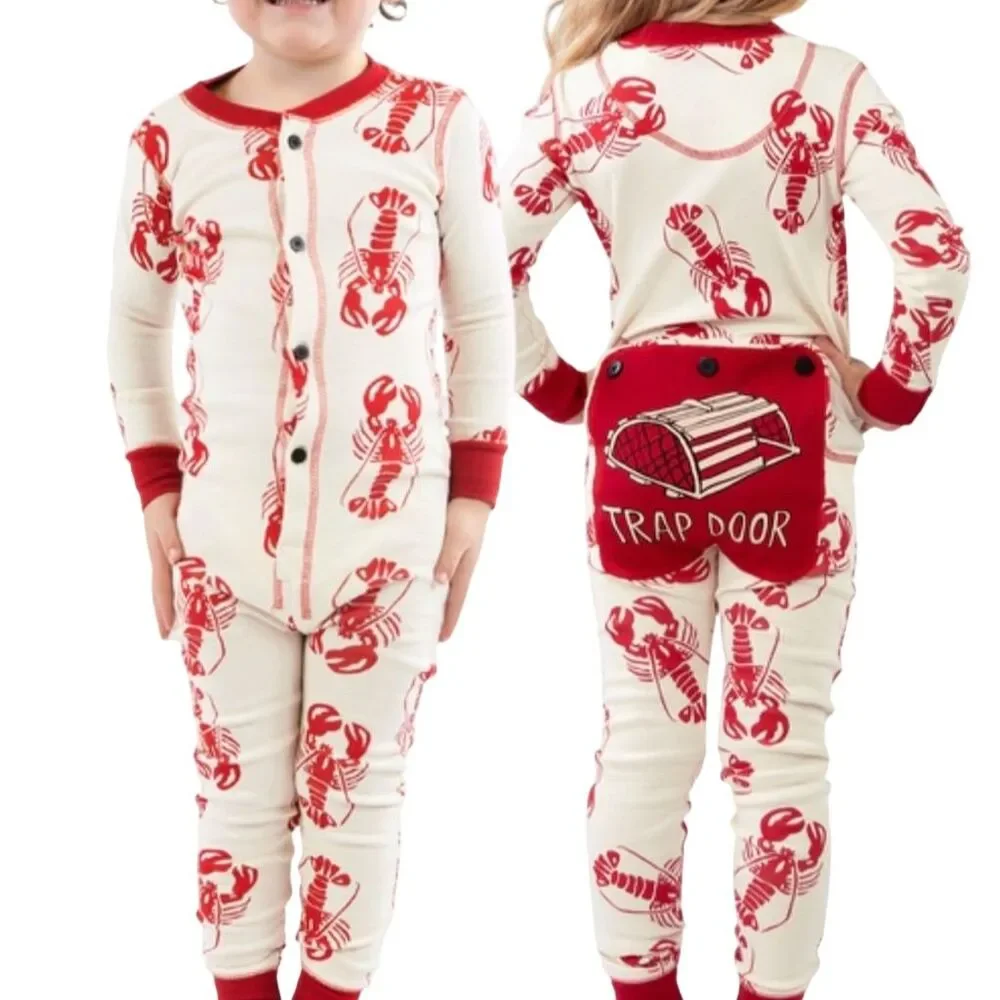 Lazy One Kids Lobster Print Onesie Flapjack Red Size 12 Long Sleeve Union Suit